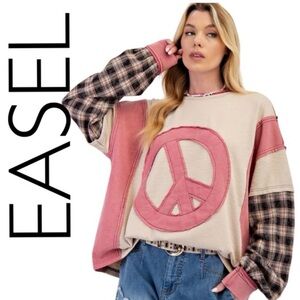 Easel Pink Trim Cozy Pullover Top